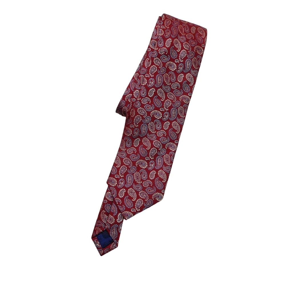 David Donahue Tie Mens One Size Red Paisley 100% Silk Woven Necktie Handmade USA